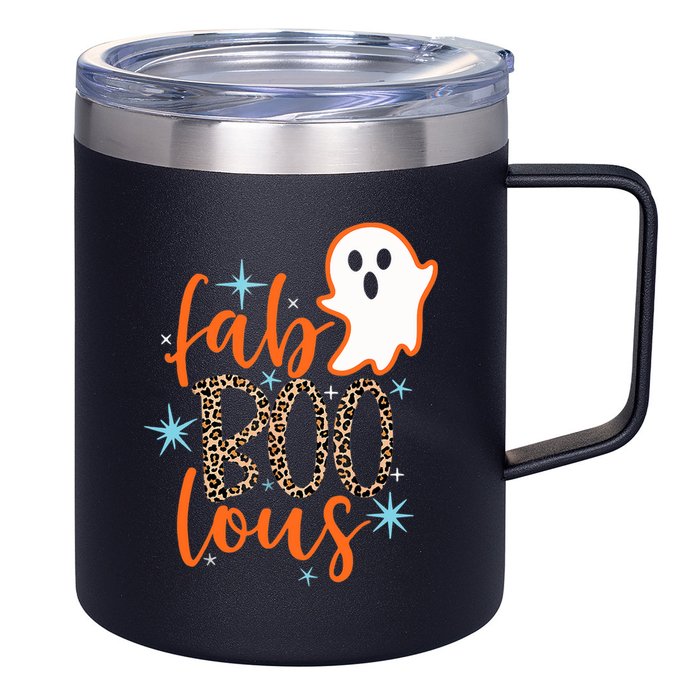 Funny Cute Boo Ghost Halloween Fab-Boo Lous Leopard 12oz Stainless Steel Coffee Mug