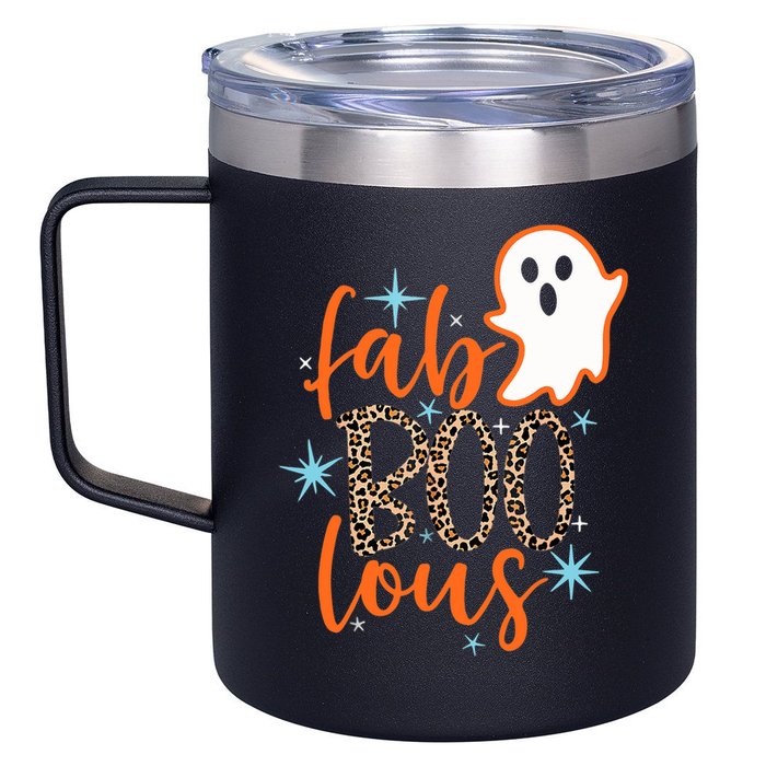Funny Cute Boo Ghost Halloween Fab-Boo Lous Leopard 12oz Stainless Steel Coffee Mug