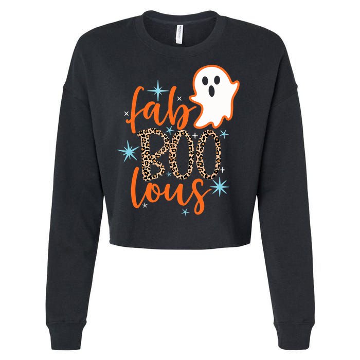 Funny Cute Boo Ghost Halloween Fab-Boo Lous Leopard Cropped Pullover Crew
