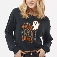Funny Cute Boo Ghost Halloween Fab-Boo Lous Leopard Cropped Pullover Crew
