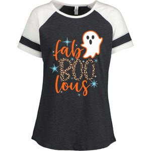 Funny Cute Boo Ghost Halloween Fab-Boo Lous Leopard Enza Ladies Jersey Colorblock Tee