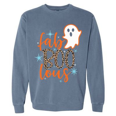 Funny Cute Boo Ghost Halloween Fab-Boo Lous Leopard Garment-Dyed Sweatshirt