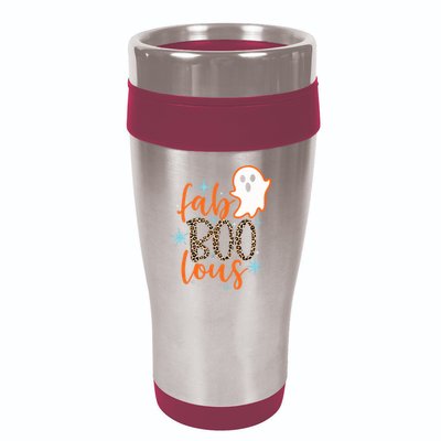 Funny Cute Boo Ghost Halloween Fab-Boo Lous Leopard 16oz Travel Tumbler