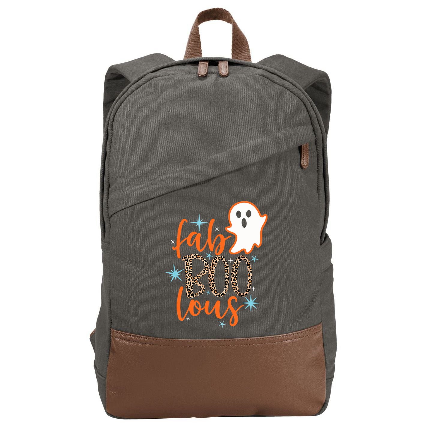 Funny Cute Boo Ghost Halloween Fab-Boo Lous Leopard Cotton Canvas Backpack