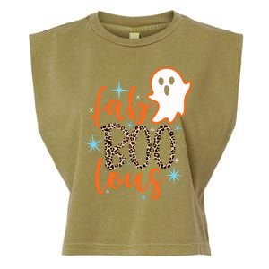 Funny Cute Boo Ghost Halloween Fab-Boo Lous Leopard Garment-Dyed Women's Muscle Tee