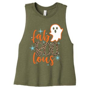 Funny Cute Boo Ghost Halloween Fab-Boo Lous Leopard Women's Racerback Cropped Tank