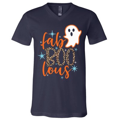 Funny Cute Boo Ghost Halloween Fab-Boo Lous Leopard V-Neck T-Shirt