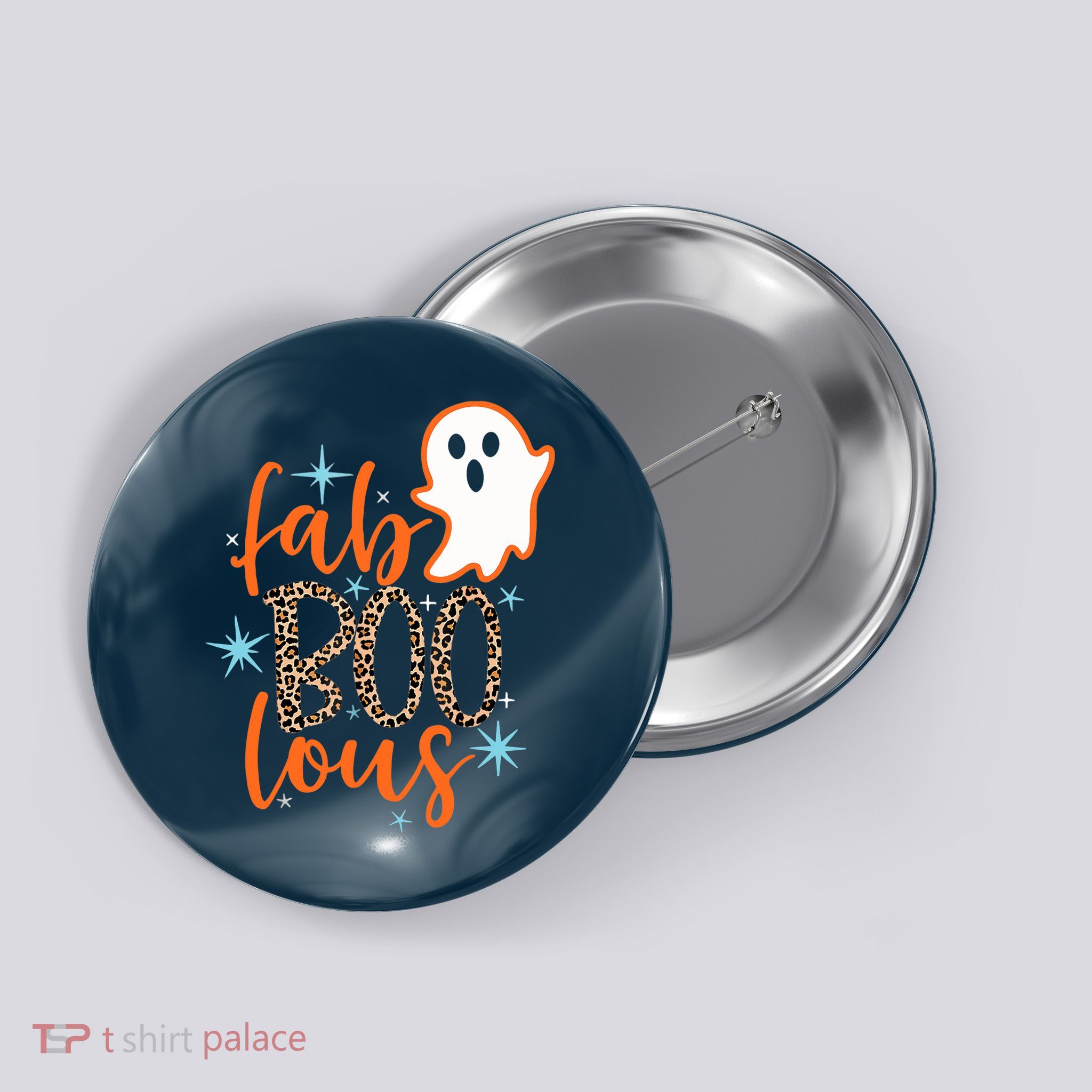 Funny Cute Boo Ghost Halloween Fab-Boo Lous Leopard Button