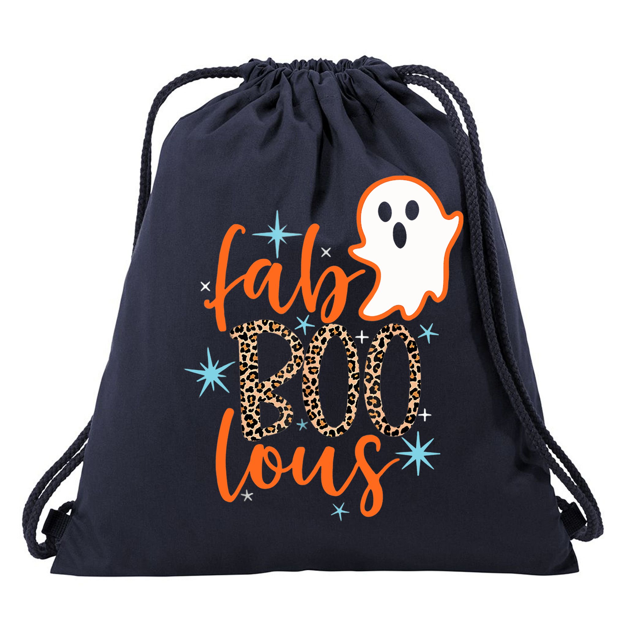 Funny Cute Boo Ghost Halloween Fab-Boo Lous Leopard Drawstring Bag