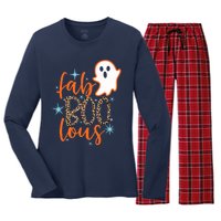 Funny Cute Boo Ghost Halloween Fab-Boo Lous Leopard Women's Long Sleeve Flannel Pajama Set 