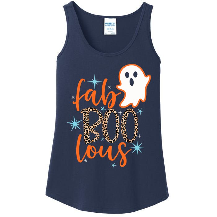 Funny Cute Boo Ghost Halloween Fab-Boo Lous Leopard Ladies Essential Tank