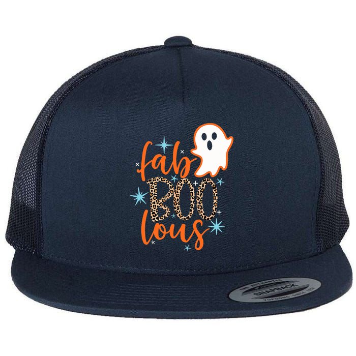Funny Cute Boo Ghost Halloween Fab-Boo Lous Leopard Flat Bill Trucker Hat