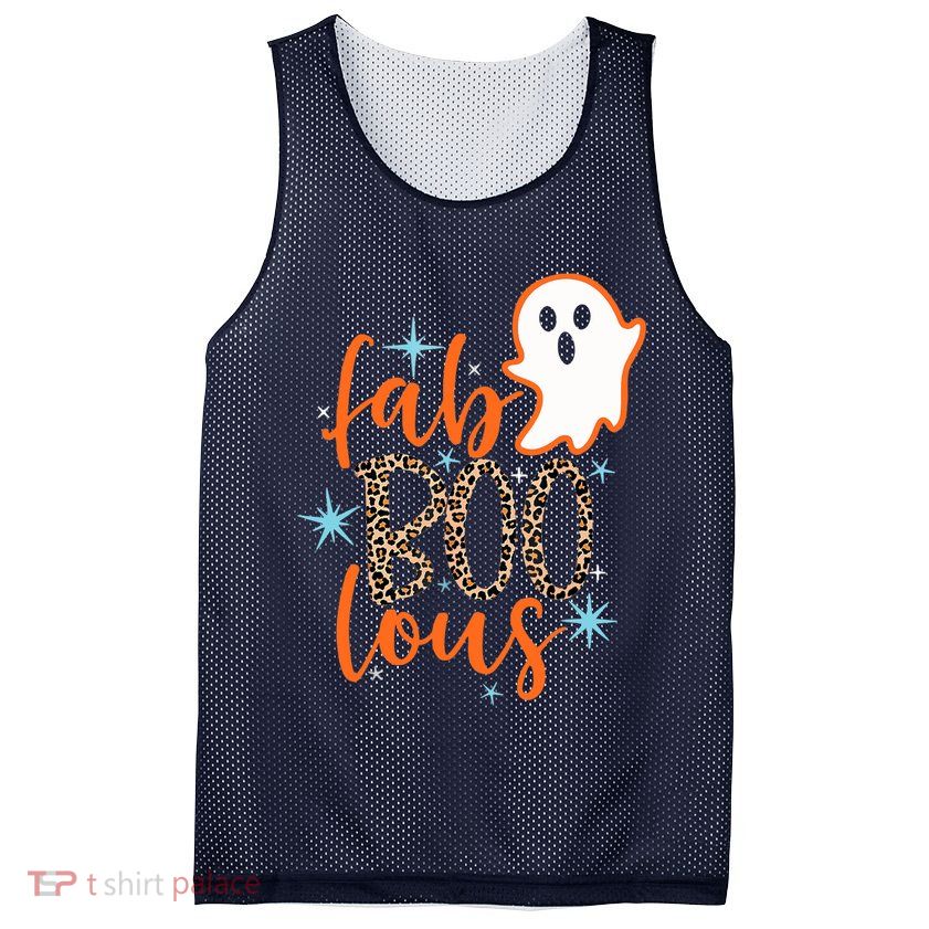 Funny Cute Boo Ghost Halloween Fab-Boo Lous Leopard Mesh Reversible Basketball Jersey Tank