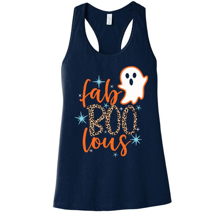 Funny Cute Boo Ghost Halloween Fab-Boo Lous Leopard Women's Racerback Tank