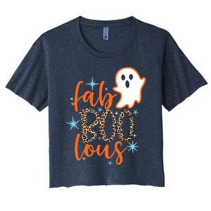 Funny Cute Boo Ghost Halloween Fab-Boo Lous Leopard Women's Crop Top Tee