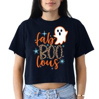Funny Cute Boo Ghost Halloween Fab-Boo Lous Leopard Women's Crop Top Tee