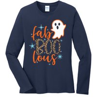 Funny Cute Boo Ghost Halloween Fab-Boo Lous Leopard Ladies Long Sleeve Shirt