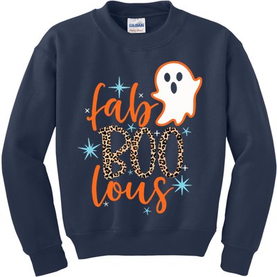 Funny Cute Boo Ghost Halloween Fab-Boo Lous Leopard Kids Sweatshirt