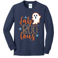 Funny Cute Boo Ghost Halloween Fab-Boo Lous Leopard Kids Long Sleeve Shirt