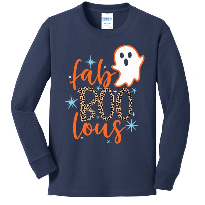 Funny Cute Boo Ghost Halloween Fab-Boo Lous Leopard Kids Long Sleeve Shirt