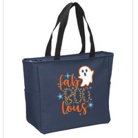 Funny Cute Boo Ghost Halloween Fab-Boo Lous Leopard Zip Tote Bag