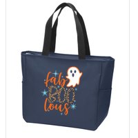 Funny Cute Boo Ghost Halloween Fab-Boo Lous Leopard Zip Tote Bag