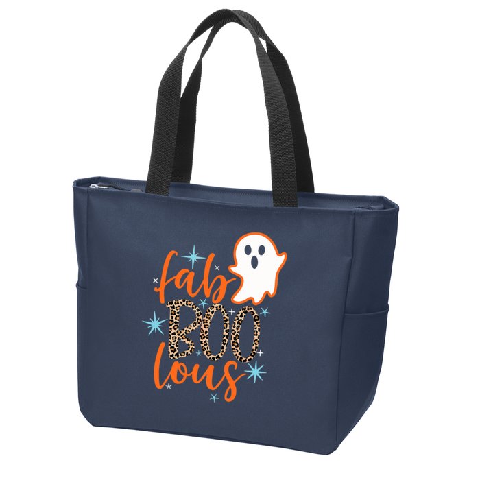 Funny Cute Boo Ghost Halloween Fab-Boo Lous Leopard Zip Tote Bag