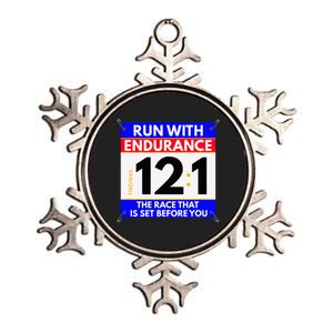 Fun Christian Bible Verse Run The Race Of Life Runners Metallic Star Ornament