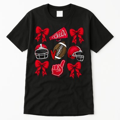 Football Coquette Bow Football Mom Game Day Tall T-Shirt