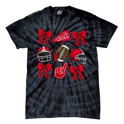 Football Coquette Bow Football Mom Game Day Tie-Dye T-Shirt