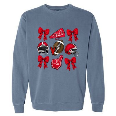 Football Coquette Bow Football Mom Game Day Garment-Dyed Sweatshirt