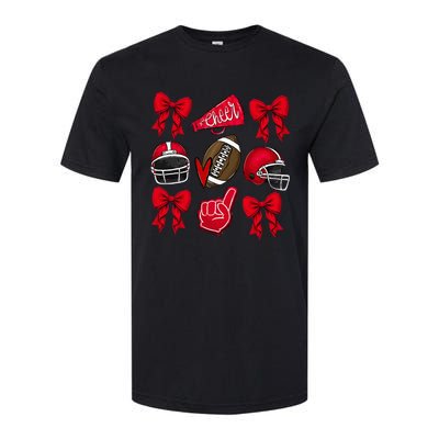 Football Coquette Bow Football Mom Game Day Softstyle CVC T-Shirt