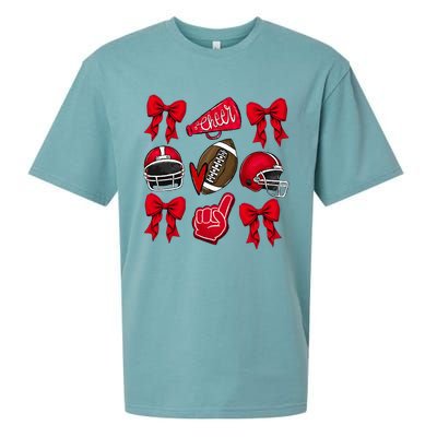 Football Coquette Bow Football Mom Game Day Sueded Cloud Jersey T-Shirt