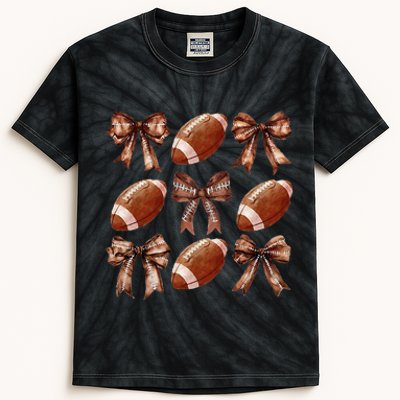 Football Coquette Bow Football Mom Game Day Kids Tie-Dye T-Shirt