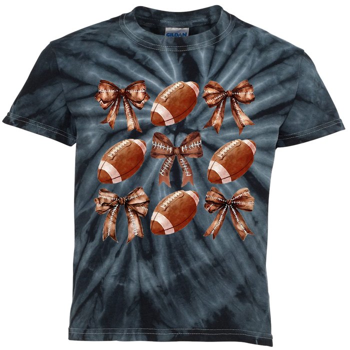 Football Coquette Bow Football Mom Game Day Kids Tie-Dye T-Shirt