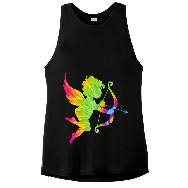 Funny Cupid Bow Arrow Tie Dye Vibrant Happy Valentine's Day Gift Ladies PosiCharge Tri-Blend Wicking Tank