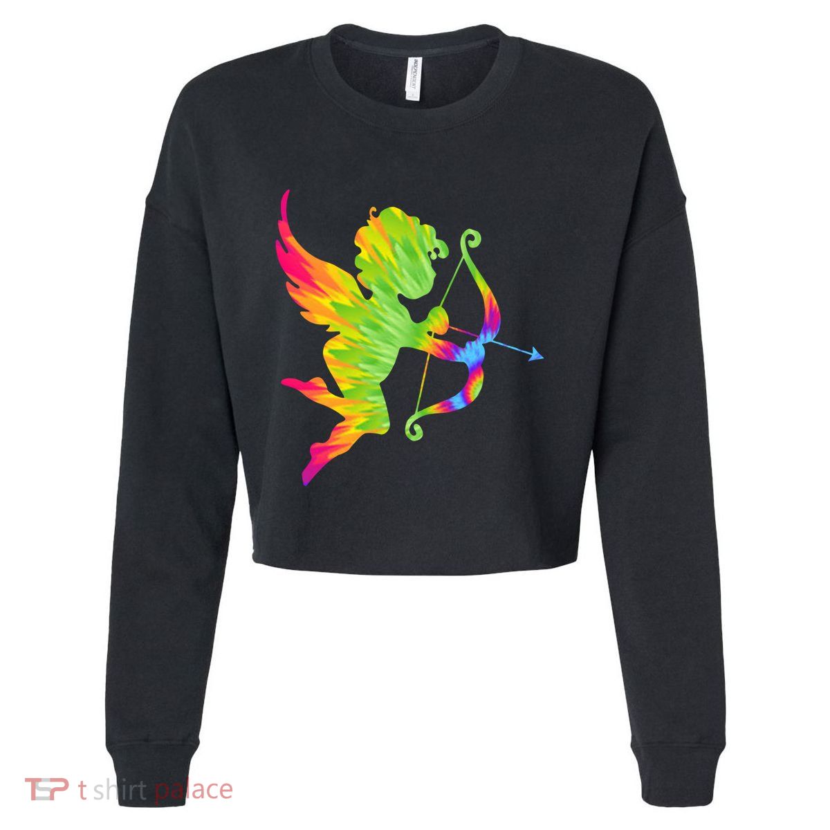 Funny Cupid Bow Arrow Tie Dye Vibrant Happy Valentine's Day Gift Cropped Pullover Crew