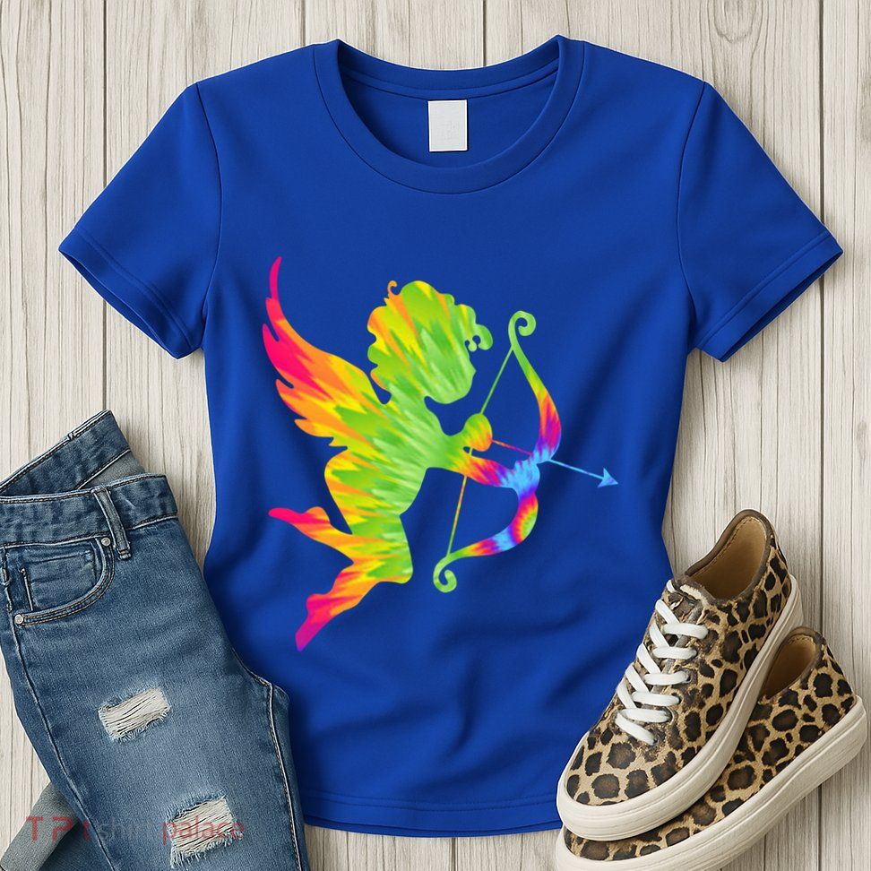 Funny Cupid Bow Arrow Tie Dye Vibrant Happy Valentine's Day Gift Womens T-Shirt