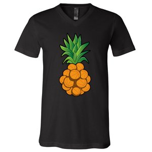 funny cool basketball pineapple design cool V-Neck T-Shirt