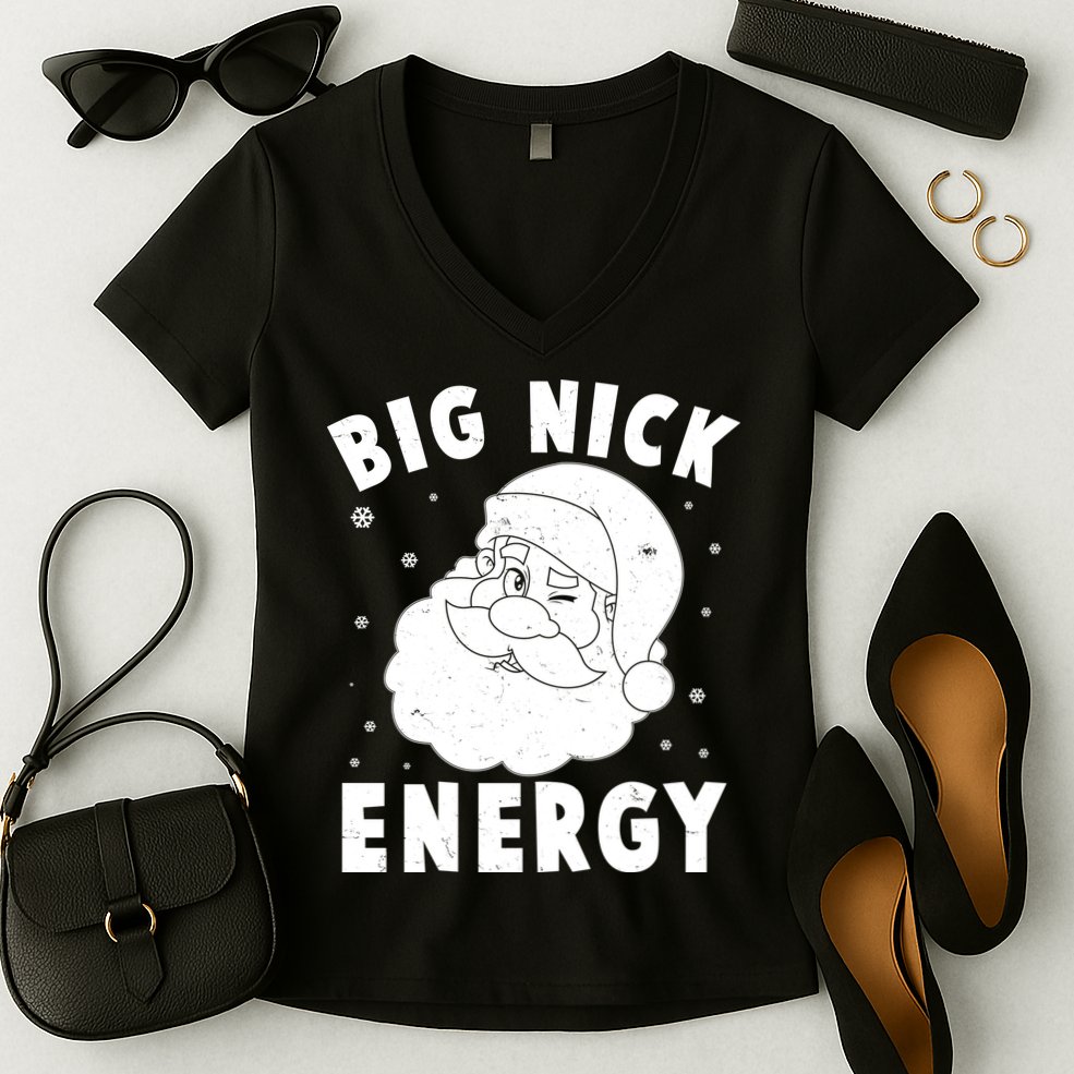 Funny Christmas Big Nick Energy Santa Claus Women's V-Neck T-Shirt