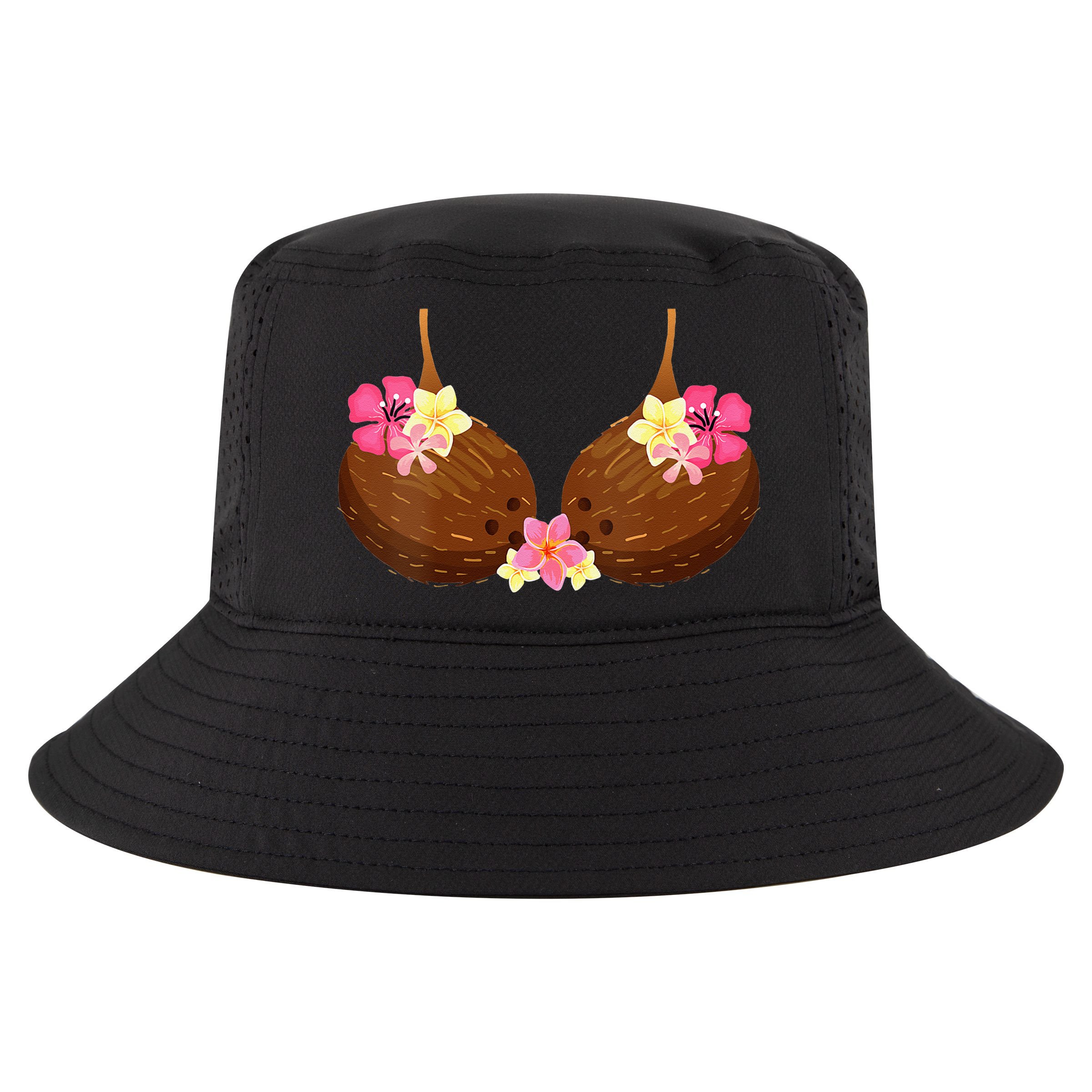 Funny Coconut Bra With Hawaiian Tropical Flowers Cool Comfort Performance Bucket Hat