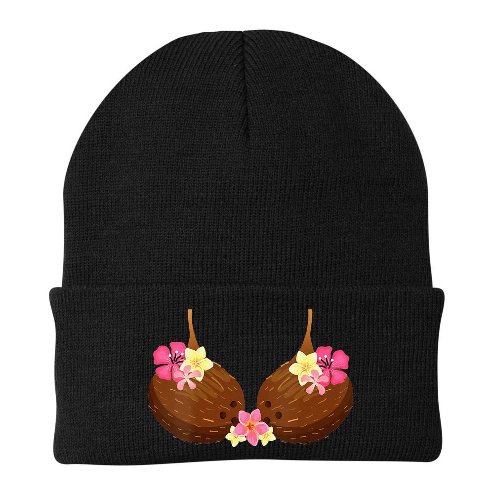 Funny Coconut Bra With Hawaiian Tropical Flowers Beanie