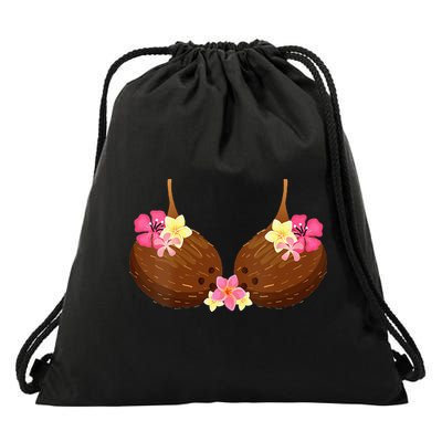 Funny Coconut Bra With Hawaiian Tropical Flowers Drawstring Bag