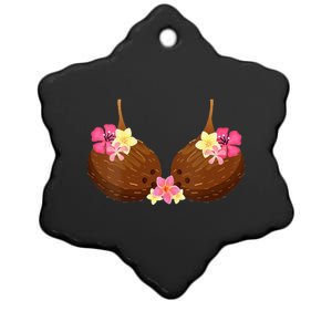 Funny Coconut Bra With Hawaiian Tropical Flowers Ceramic Star Ornament