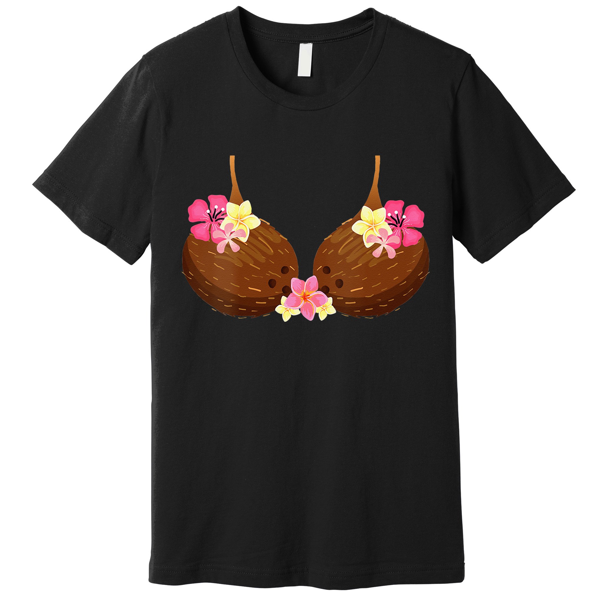 Funny Coconut Bra With Hawaiian Tropical Flowers Premium T-Shirt