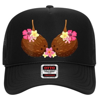 Funny Coconut Bra With Hawaiian Tropical Flowers Hat