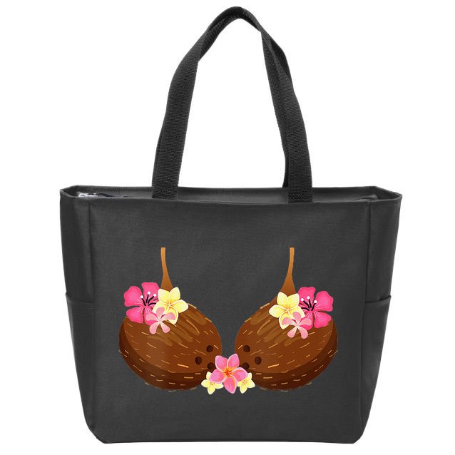 Funny Coconut Bra With Hawaiian Tropical Flowers Zip Tote Bag