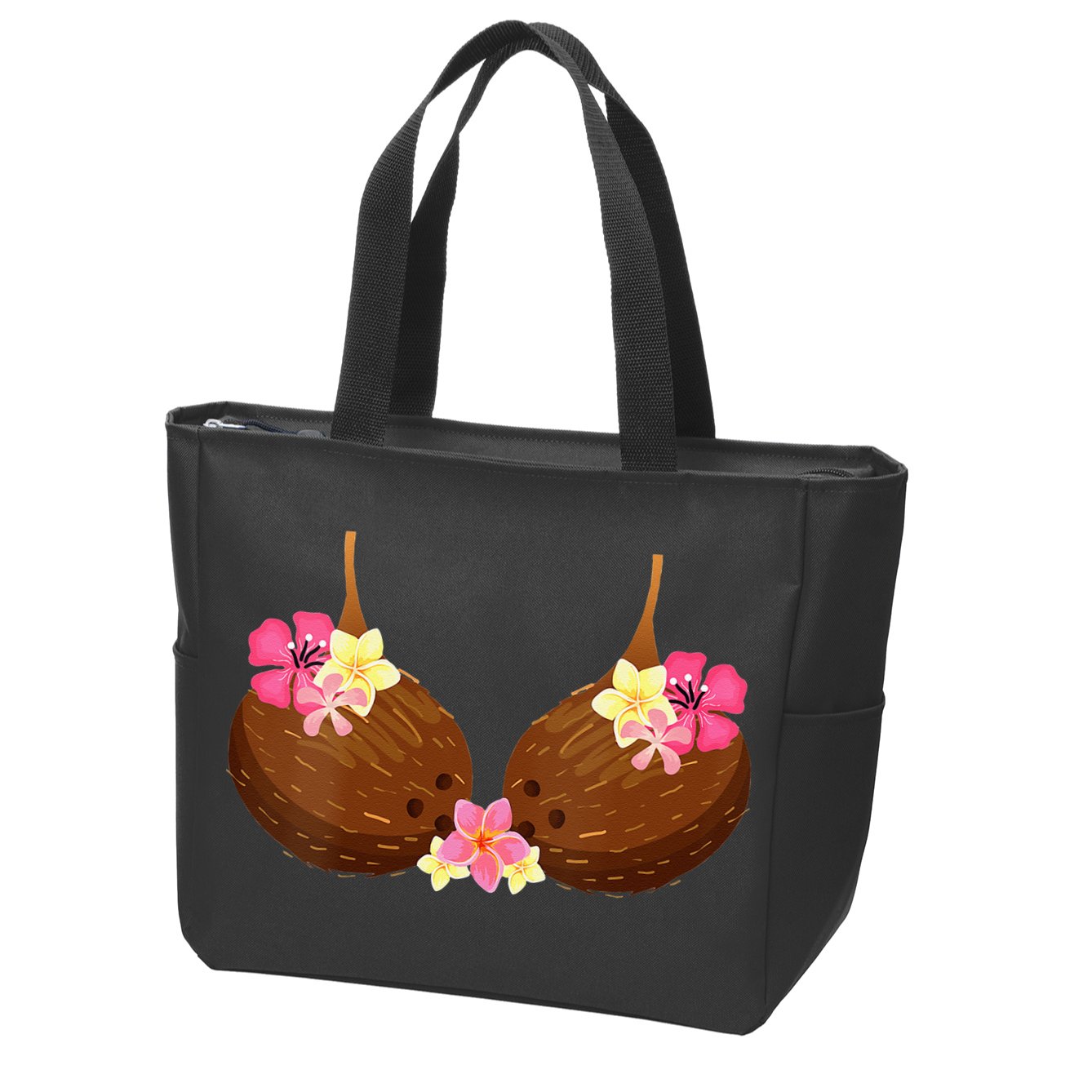 Funny Coconut Bra With Hawaiian Tropical Flowers Zip Tote Bag