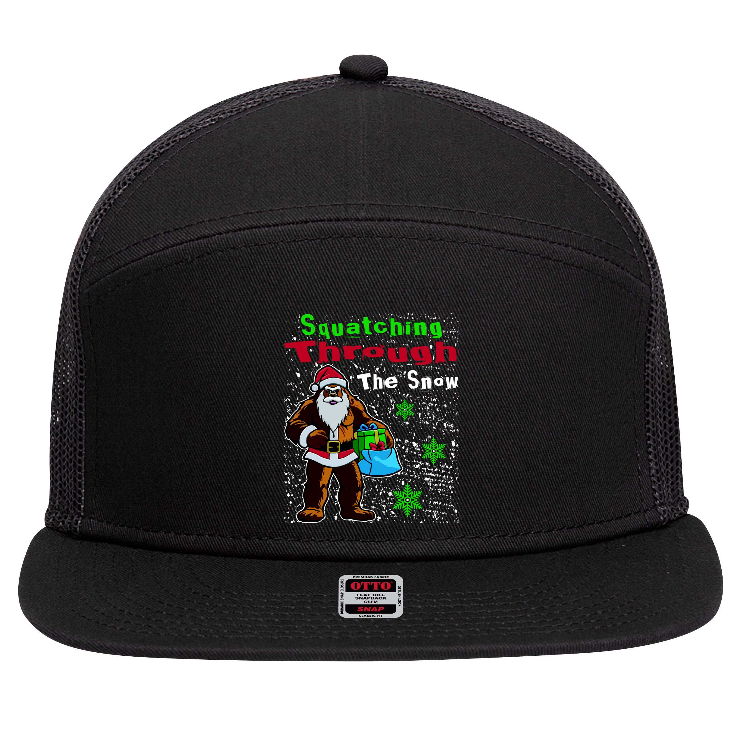 Funny Christmas Bigfoot 7 Panel Mesh Trucker Snapback Hat