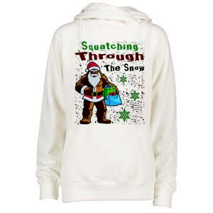 Funny Christmas Bigfoot Womens Funnel Neck Pullover Hood